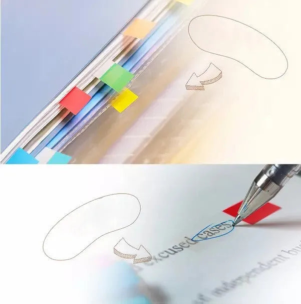 Removable indicator labels in mixed colours, 9.4mm x 44mm, with 6 books of 20 sheets and A, B, C styles.