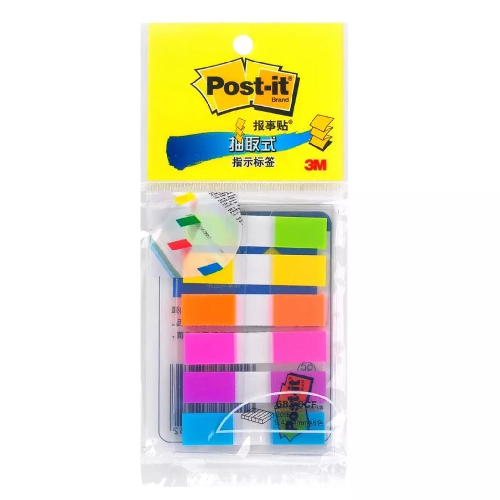 Removable indicator labels in mixed colours, 9.4mm x 44mm, with 6 books of 20 sheets and A, B, C styles.