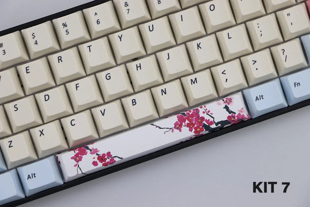 PBT plastic 6.25U space bar keycap with a cherry outline design in one of twelve colour options.