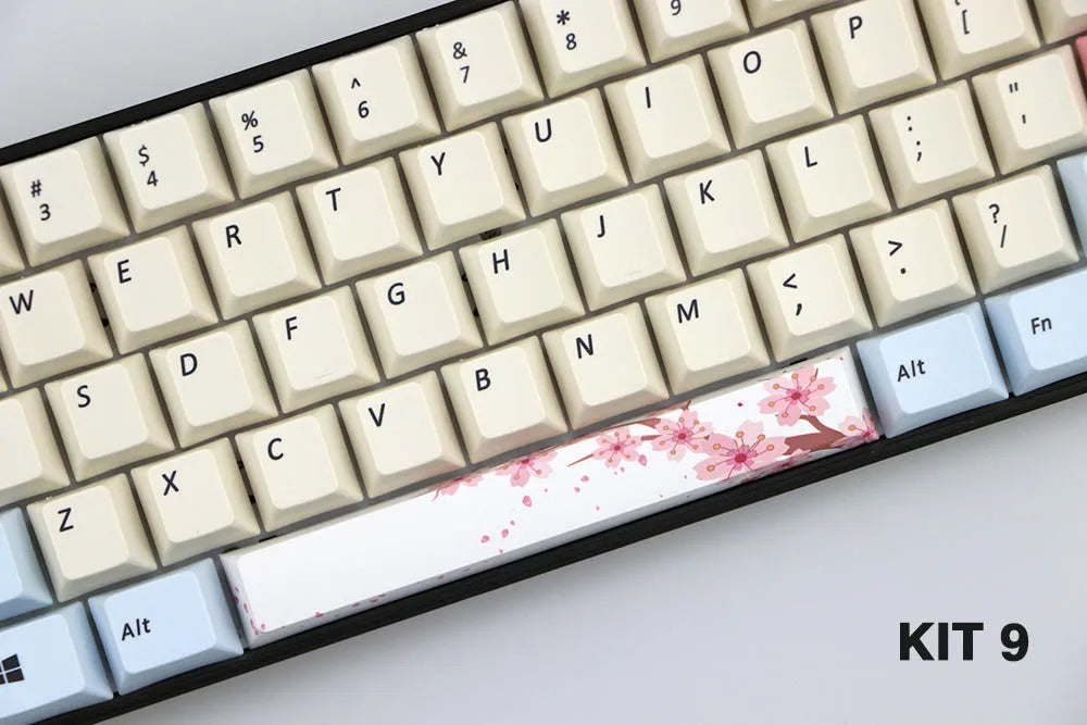 PBT plastic 6.25U space bar keycap with a cherry outline design in one of twelve colour options.
