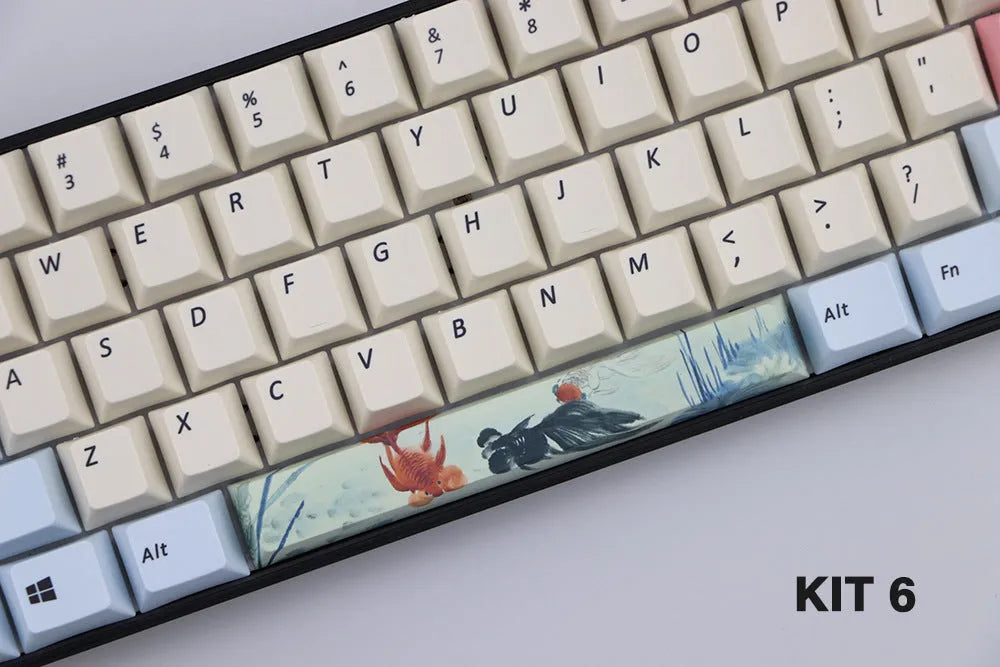 PBT plastic 6.25U space bar keycap with a cherry outline design in one of twelve colour options.