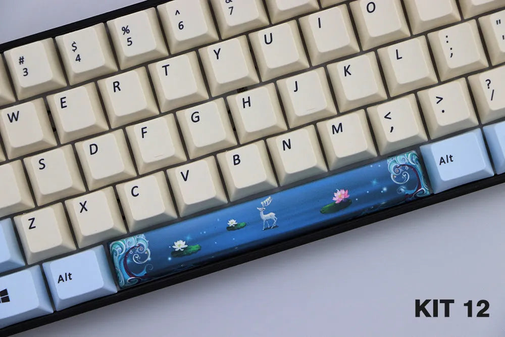 PBT plastic 6.25U space bar keycap with a cherry outline design in one of twelve colour options.