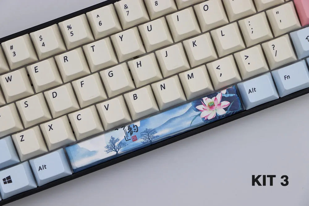 PBT plastic 6.25U space bar keycap with a cherry outline design in one of twelve colour options.