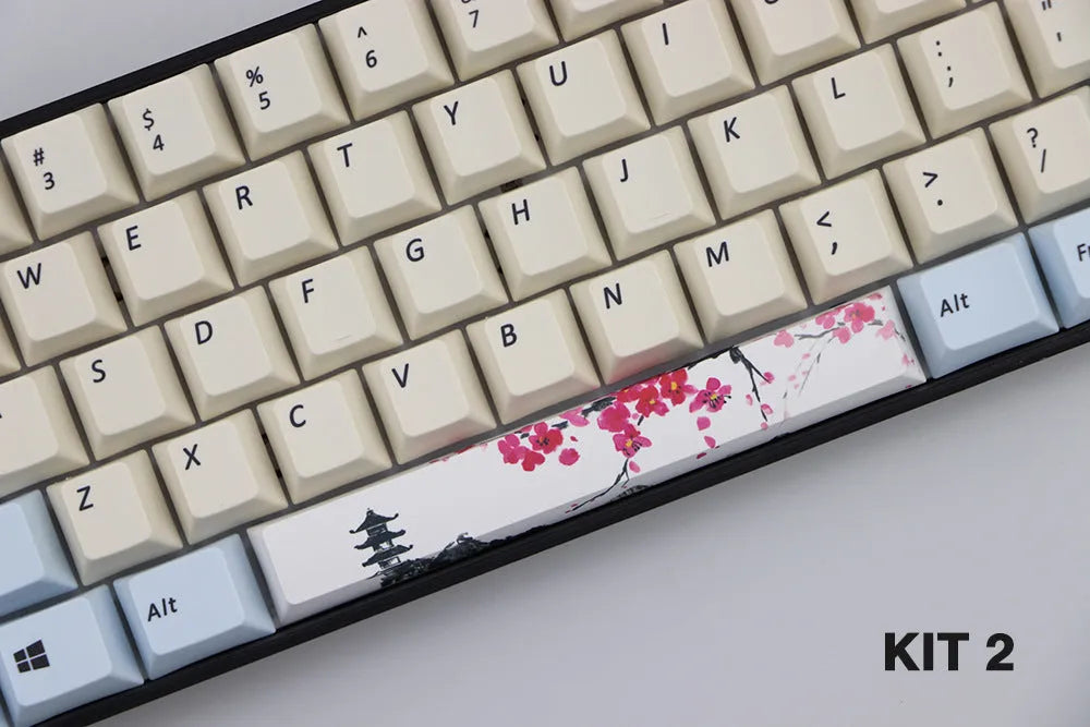 PBT plastic 6.25U space bar keycap with a cherry outline design in one of twelve colour options.