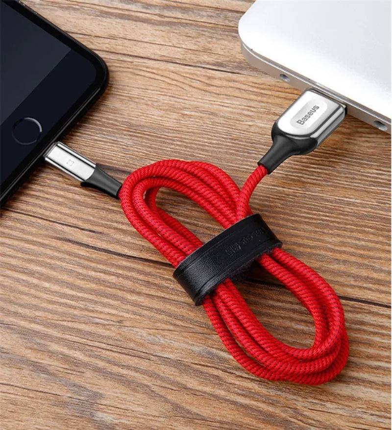 1m USB charging cable for Apple devices with smart charging indicator, single head, in black purple or red