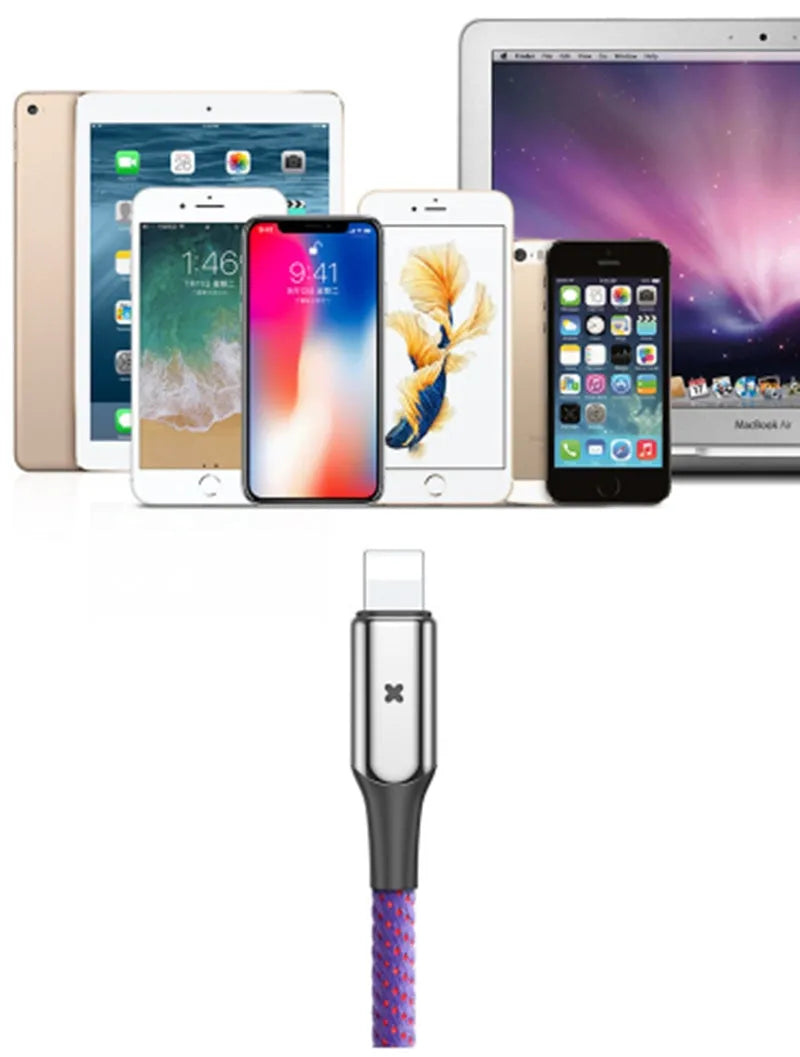 1m USB charging cable for Apple devices with smart charging indicator, single head, in black purple or red