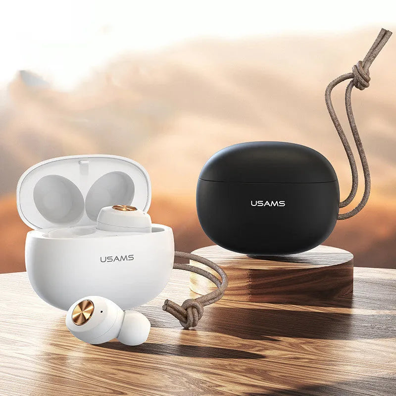 Pebble Series wireless TWS Bluetooth earbuds with charging case in white, black, or dark green