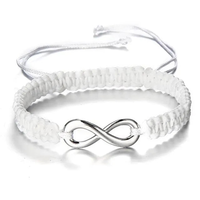 Pair of hand-woven adjustable couple bracelets in alloy electroplating weaving, 17-28cm, 8-character lucky design