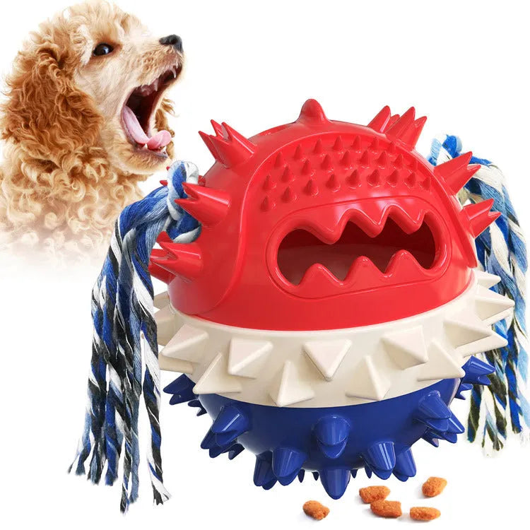 Blue TPR pet puppy molar stick vocal dog toy with squeaker on white background