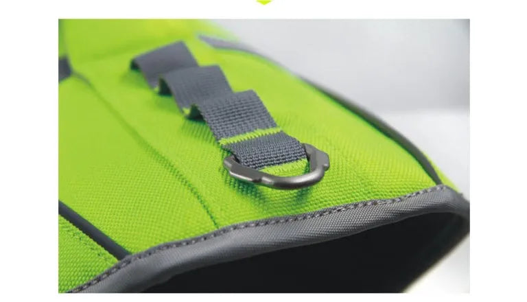Dog life jacket in fluorescent green with EVA lining, size XS-2XL for swimming