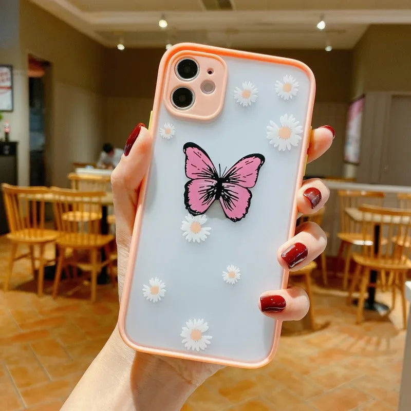 Butterfly phone case with acrylic back and soft edge for iPhone XS, iPhone 11, in pink, purple or light blue