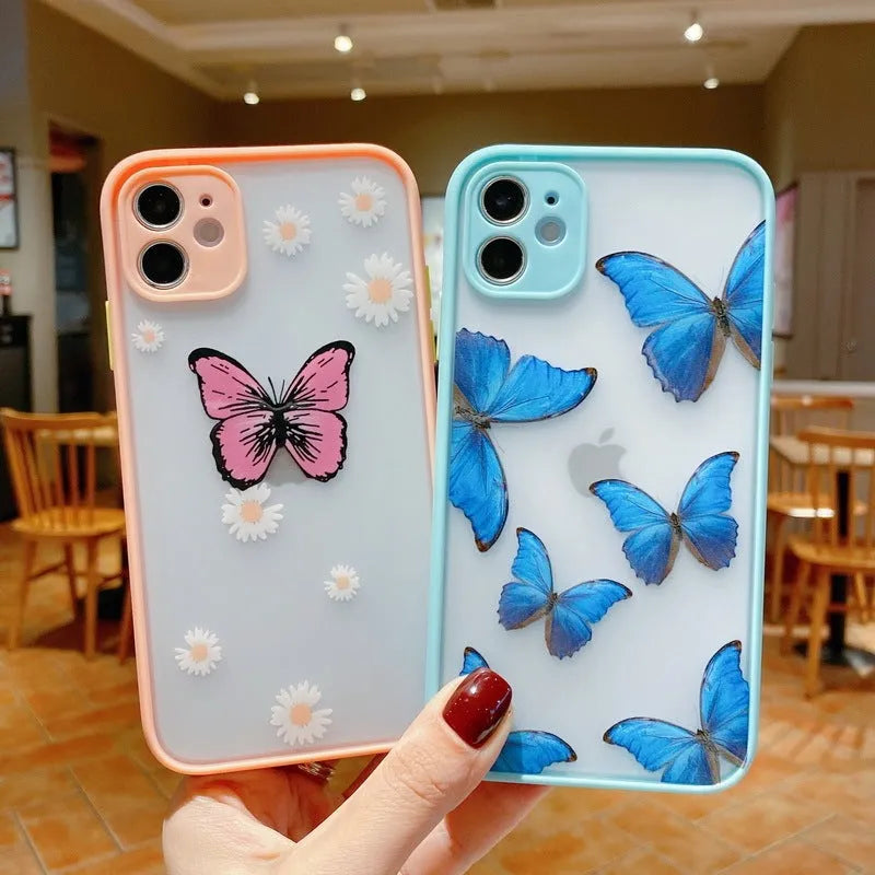 Butterfly phone case with acrylic back and soft edge for iPhone XS, iPhone 11, in pink, purple or light blue