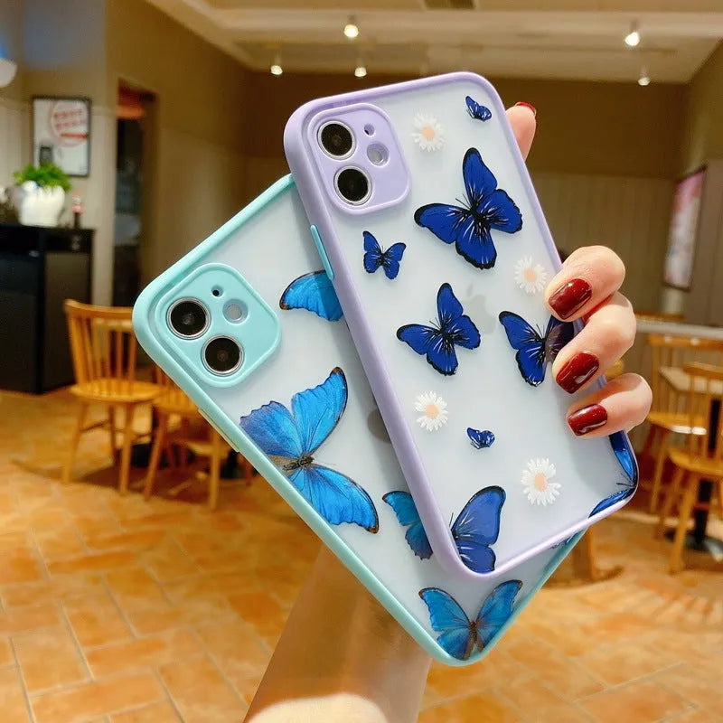 Butterfly phone case with acrylic back and soft edge for iPhone XS, iPhone 11, in pink, purple or light blue