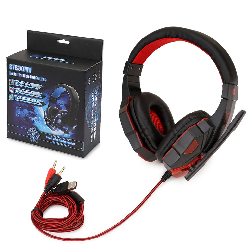 Wired light-up over-ear gaming headset for PC and PS4 with braided cable in black, red, and blue colour options
