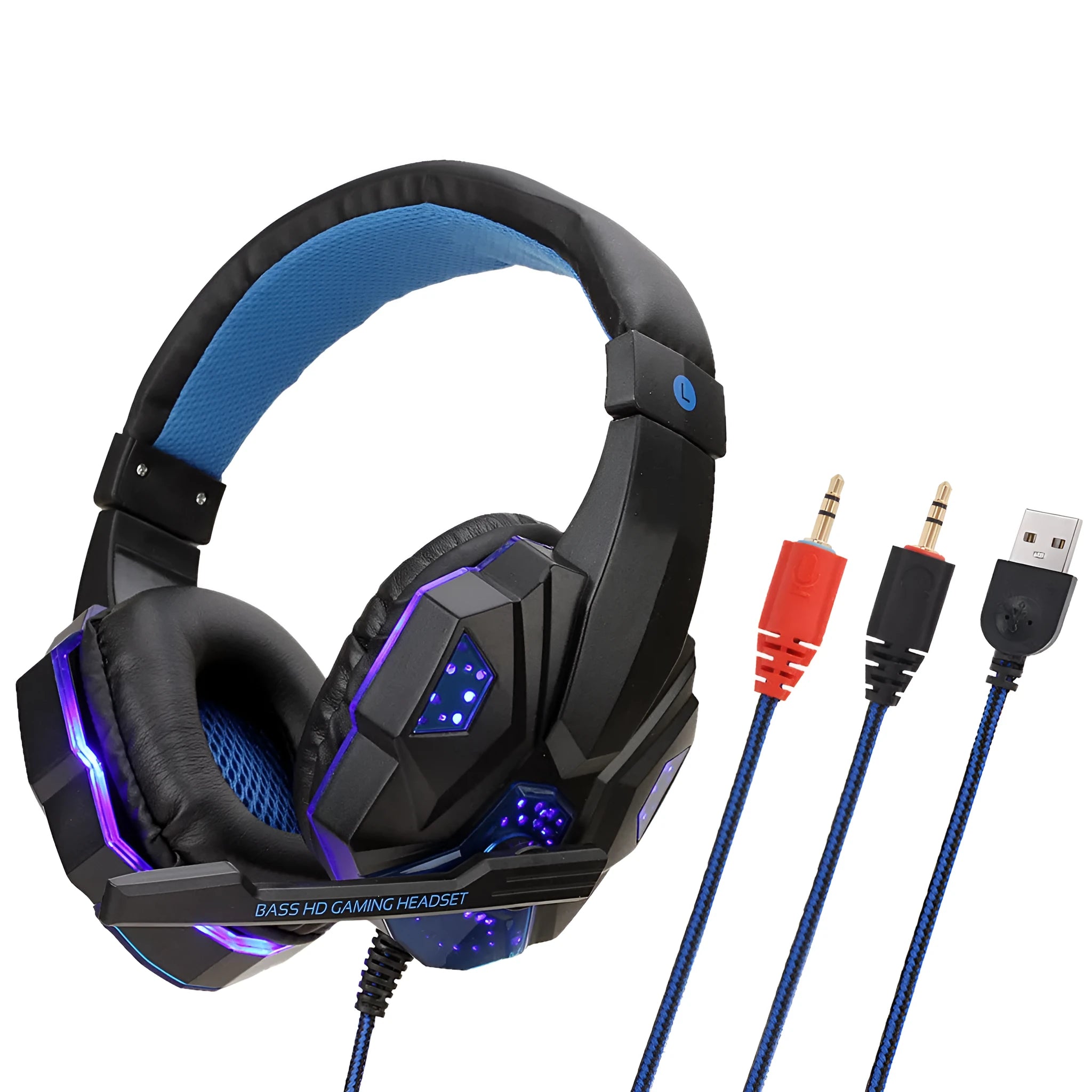 Wired light-up over-ear gaming headset for PC and PS4 with braided cable in black, red, and blue colour options
