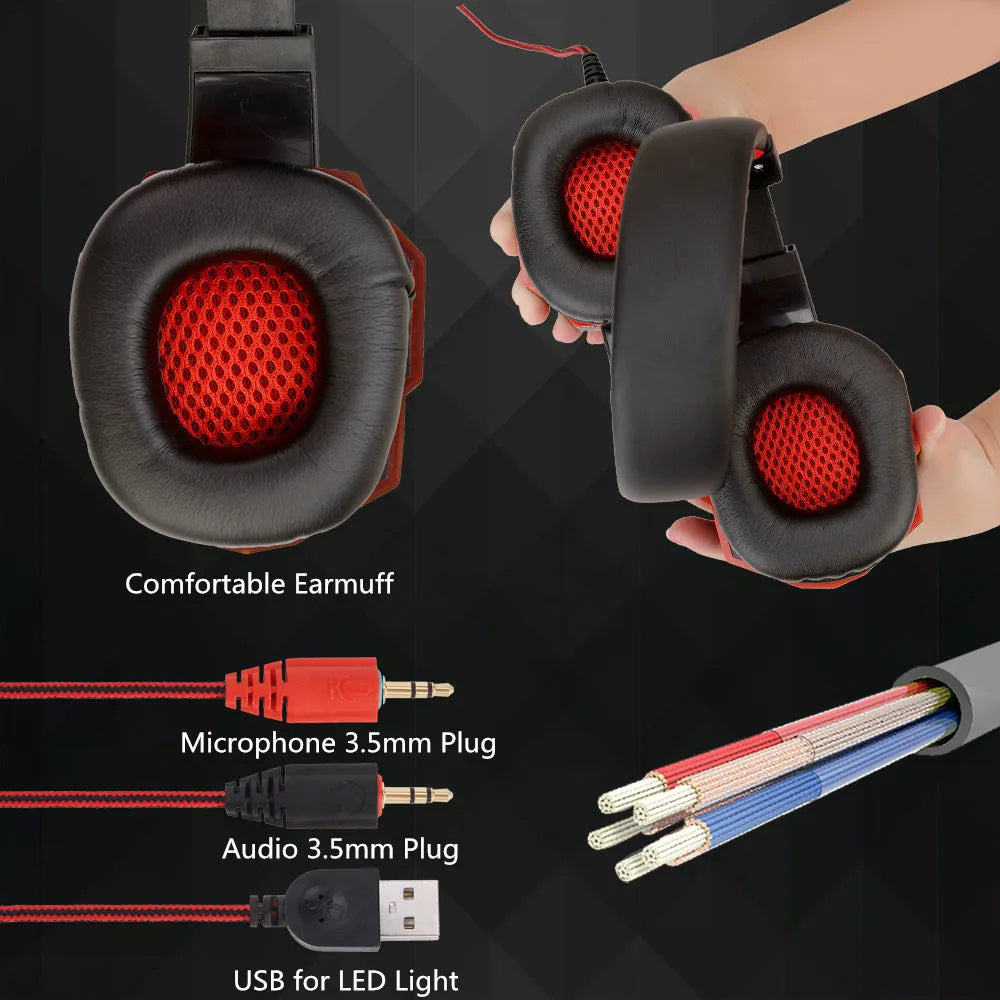 Wired light-up over-ear gaming headset for PC and PS4 with braided cable in black, red, and blue colour options