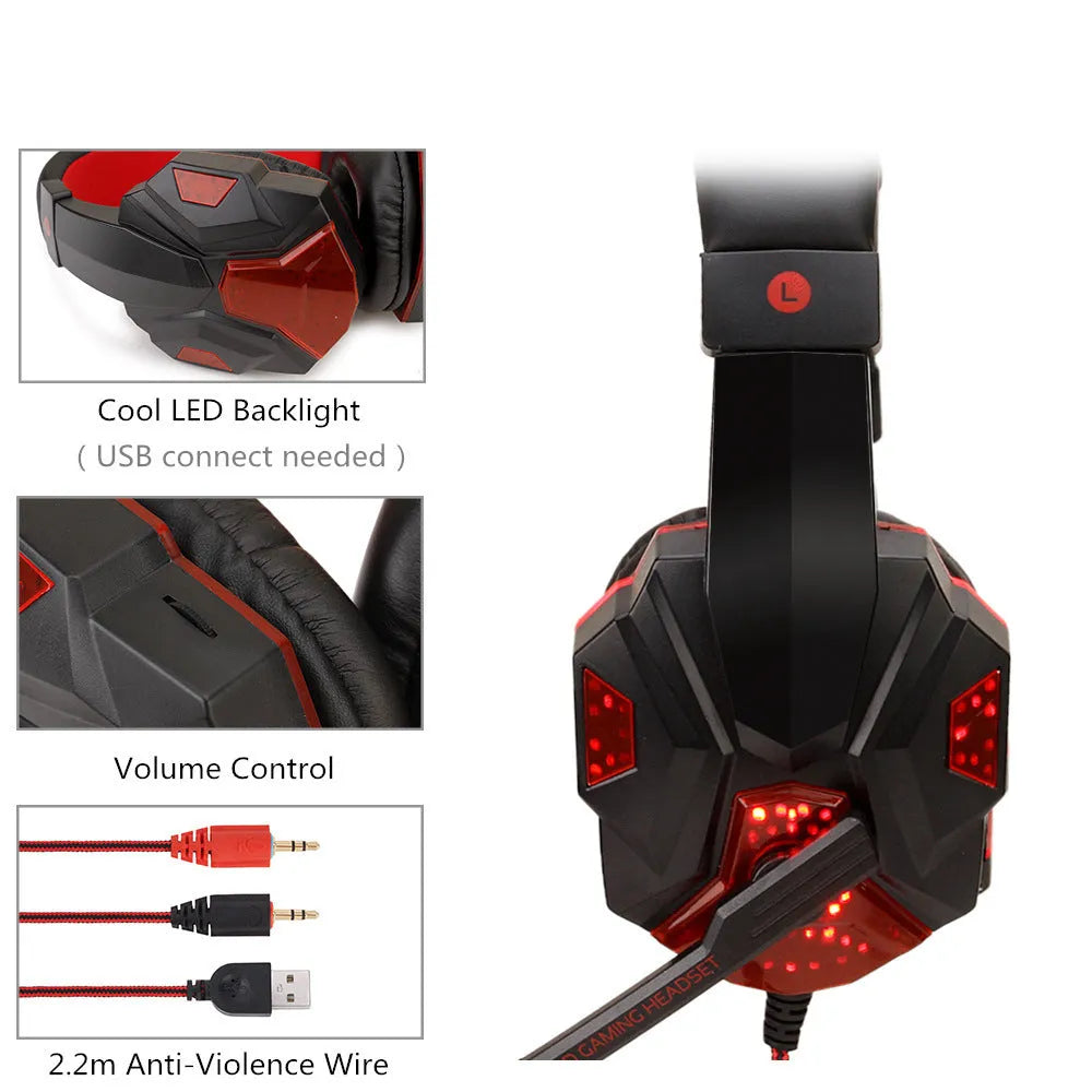 Wired light-up over-ear gaming headset for PC and PS4 with braided cable in black, red, and blue colour options