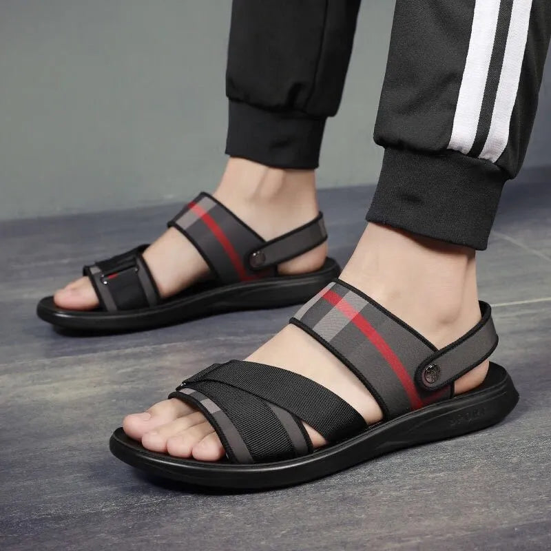 Lightweight summer leisure sandals with a Lycra upper and polyurethane sole on a size chart.