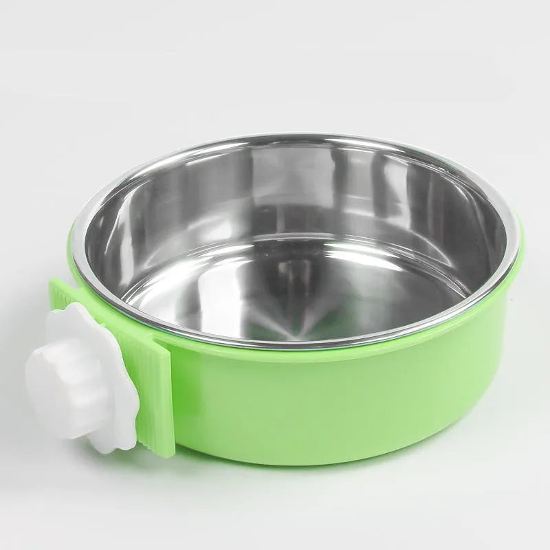 Hanging stainless steel dog and cat bowl in sky blue, pink or green, small 13cm or large 16cm, anti-overturning cage bowl
