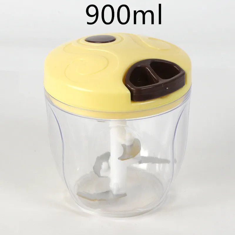 Green manual kitchen chopper grinder with three stainless steel blades, showing 500ml capacity.