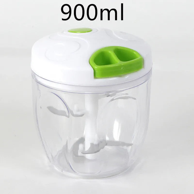 Manual vegetable chopper with three stainless steel blades and 500ml container in green