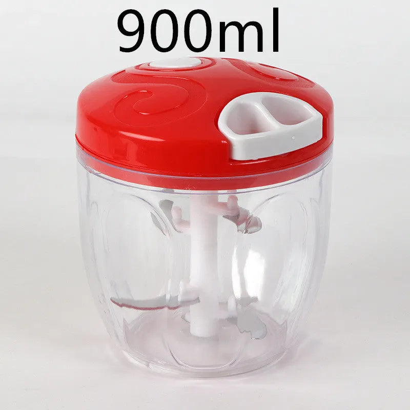 Manual vegetable chopper with three stainless steel blades and 500ml container in green