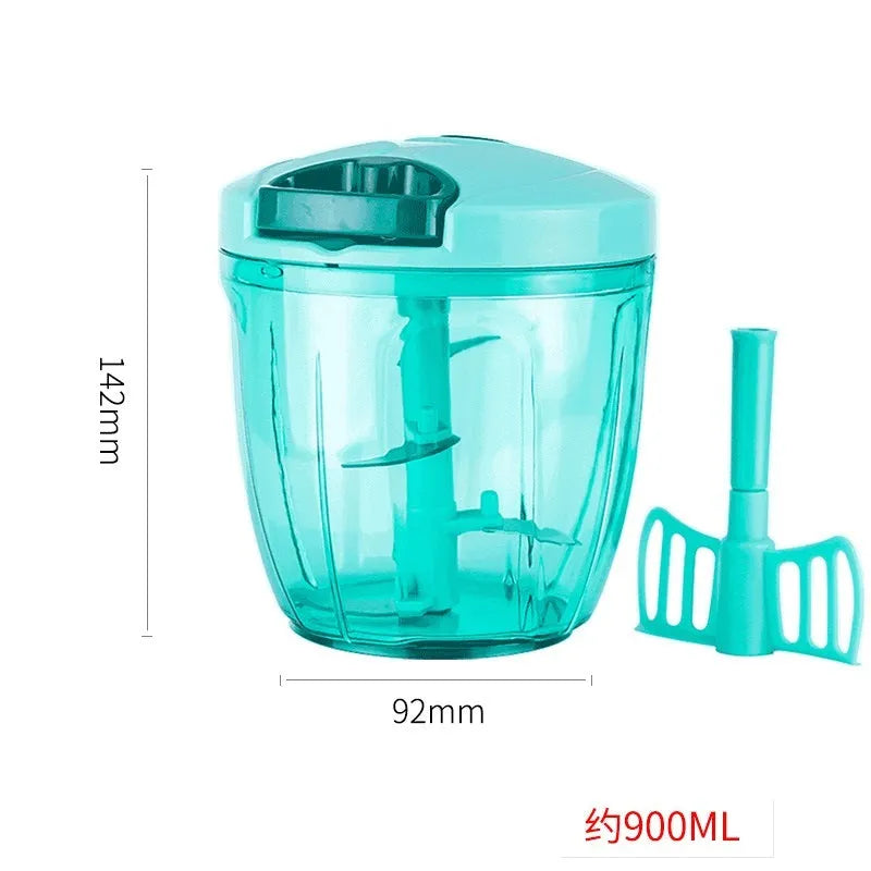 Green manual kitchen chopper grinder with three stainless steel blades, showing 500ml capacity.