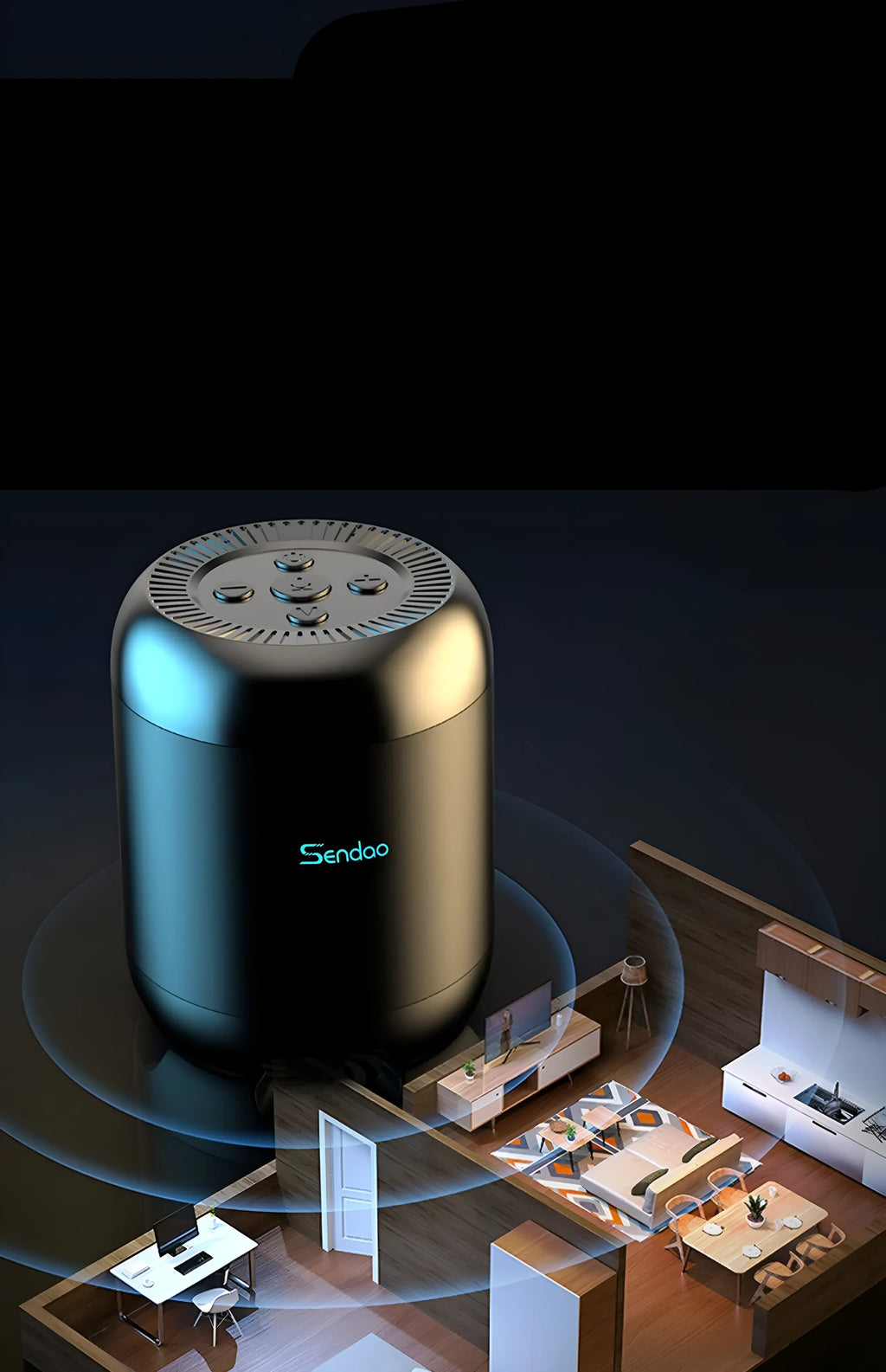 Compact black or white Bluetooth speaker with subwoofer measuring 90x73x73mm