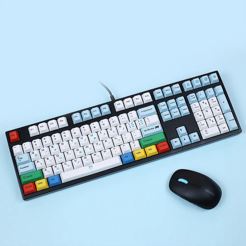 PS theme mechanical keyboard keycap set with 108 keys in blue and white sublimation print design
