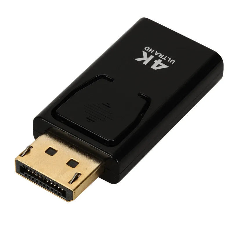 Black DP to HDMI adapter cable for 4K video conversion with DisplayPort and HDMI connectors