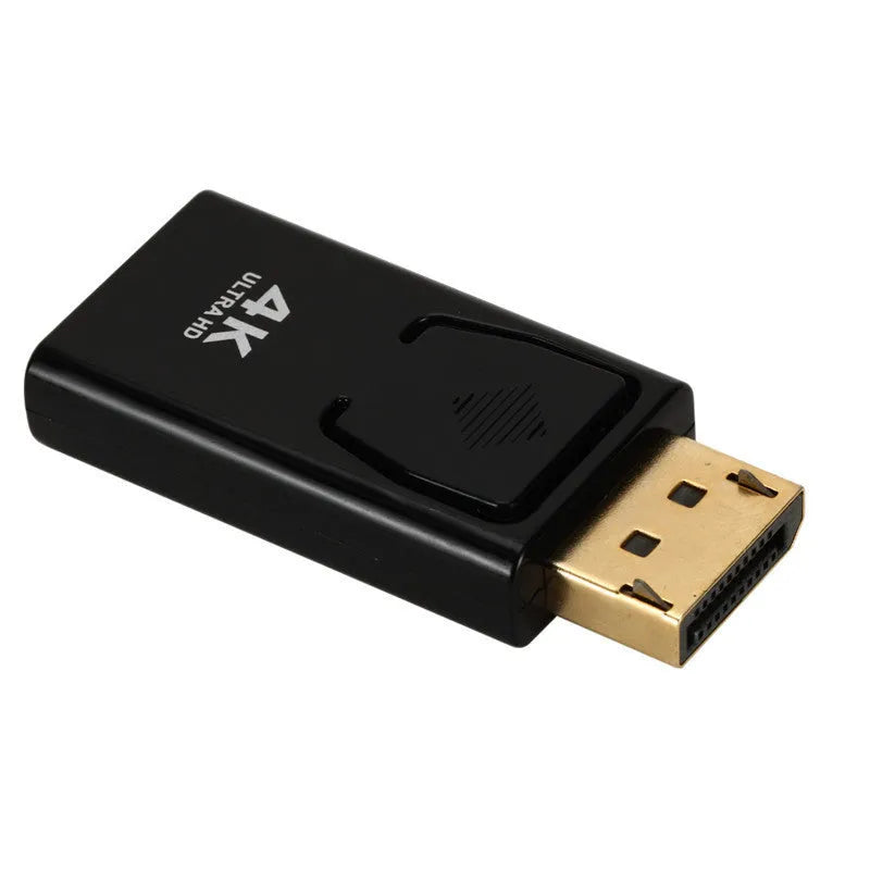 Black DP to HDMI adapter cable for 4K video conversion with DisplayPort and HDMI connectors