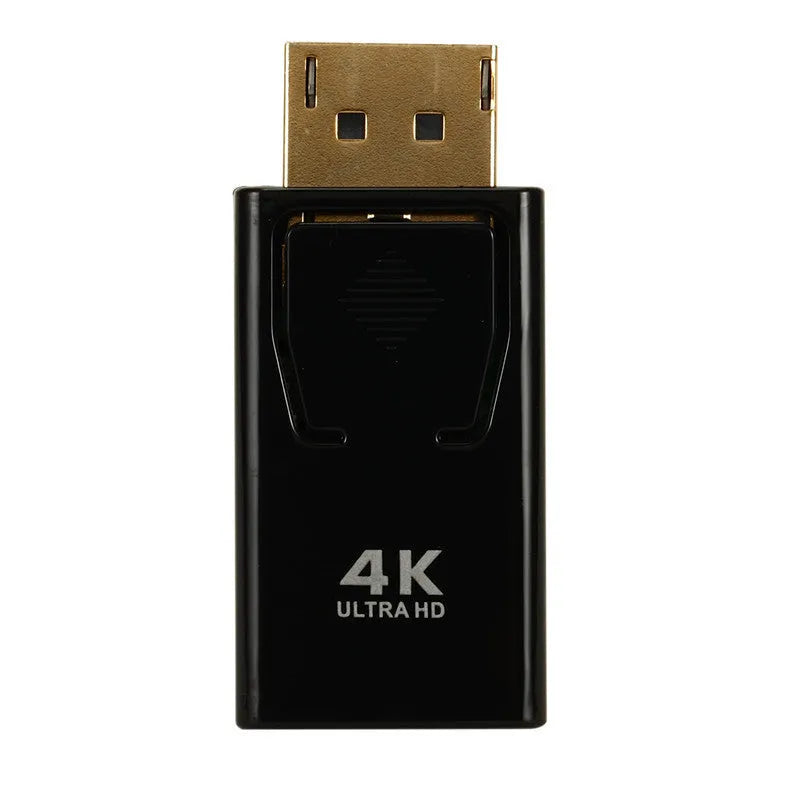Black DP to HDMI adapter cable for 4K video conversion with DisplayPort and HDMI connectors