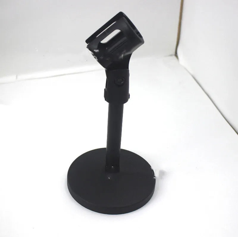 Black metal desktop microphone bracket with plastic clip for conference microphones