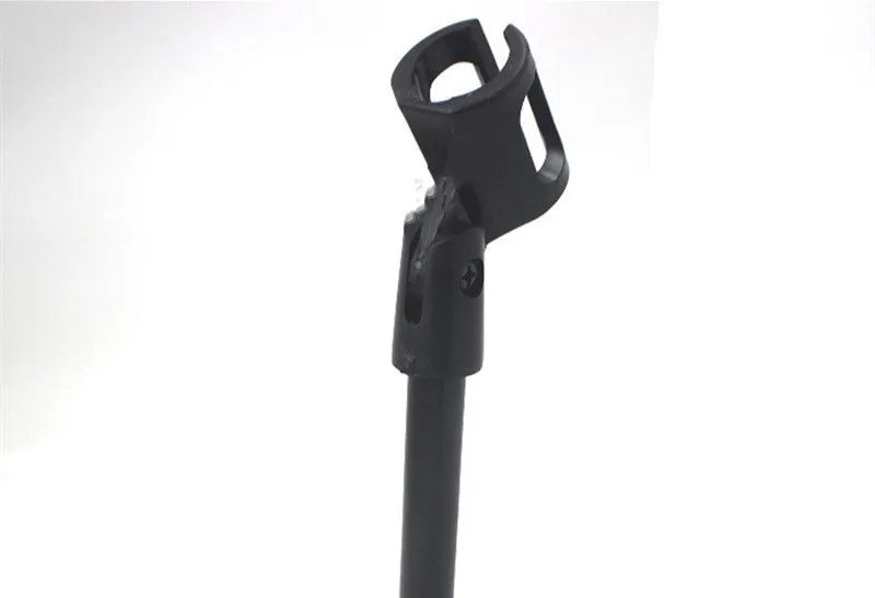 Black metal desktop microphone bracket with plastic clip for conference microphones