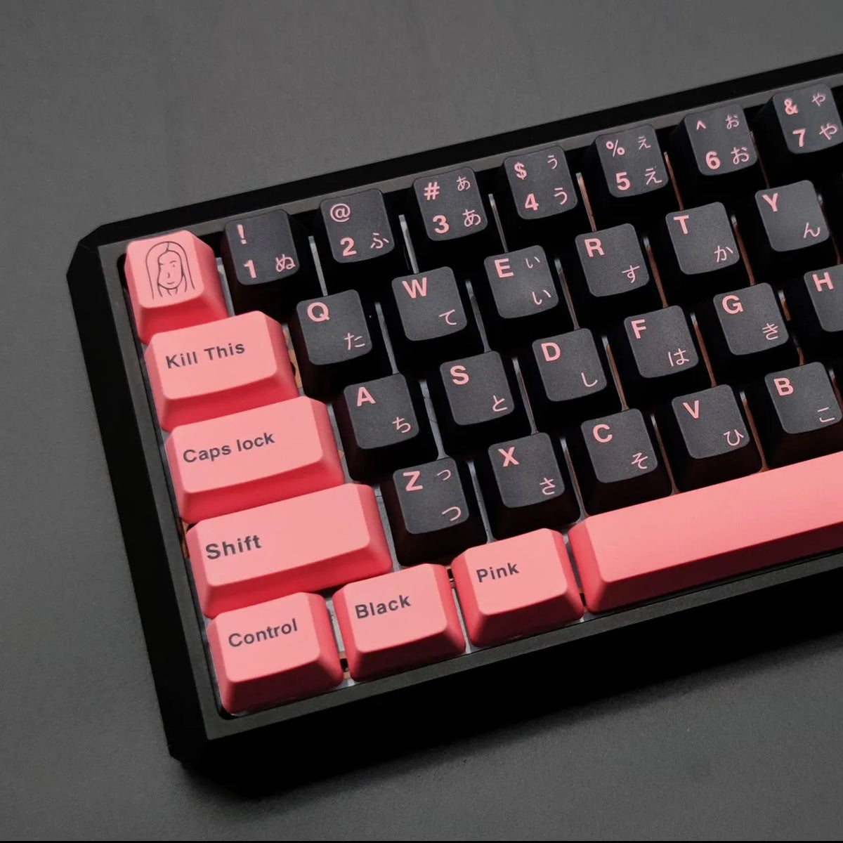 Single PBT sublimation keycap for mechanical keyboards, available in black pink, blue or brown