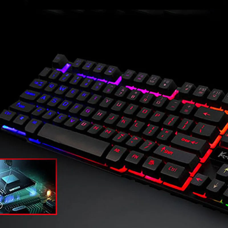Wired USB gaming keyboard with 104 keys, backlight, and waterproof design, shown in black.