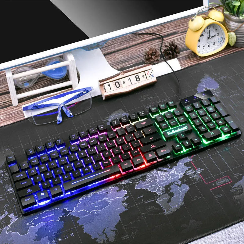 Wired USB gaming keyboard with 104 keys, backlight, and waterproof design, shown in black.