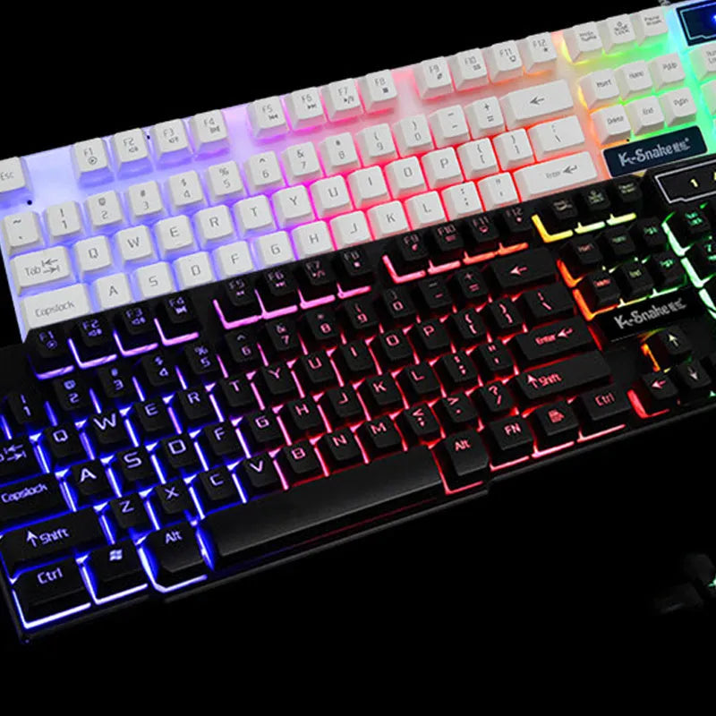Wired USB gaming keyboard with 104 keys, backlight, and waterproof design, shown in black.