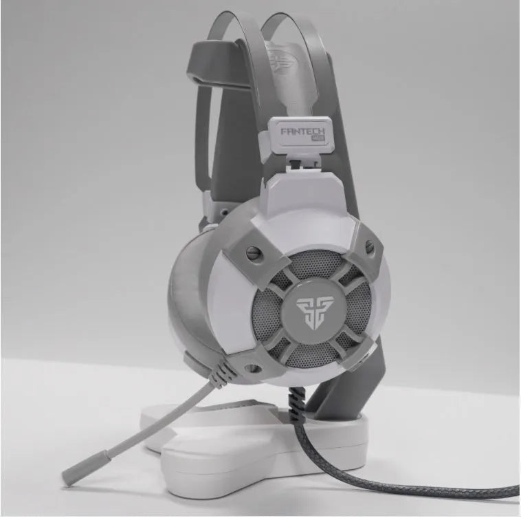 Black FANTECH HG11 USB gaming headset with RGB lights, large ear cups, and a noise-cancelling microphone.