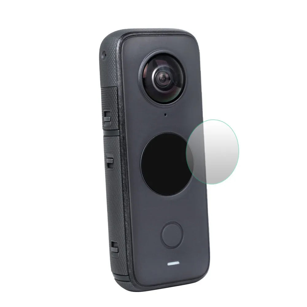 Black tempered glass screen protector for Insta360 ONE X2 camera lens.