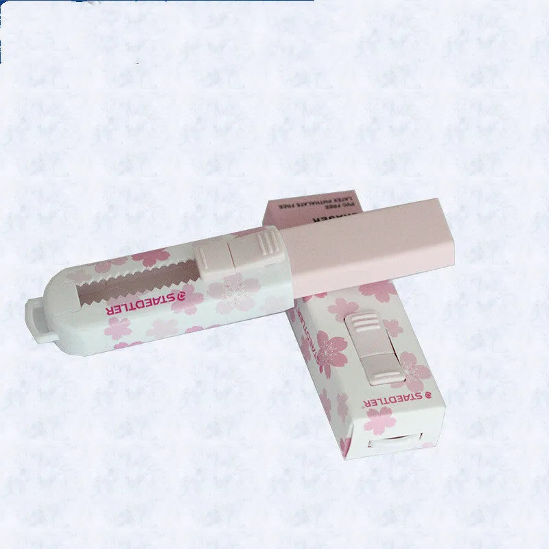 Square pink student geometry rubber eraser with push-pull replaceable core measuring 86x26x22mm