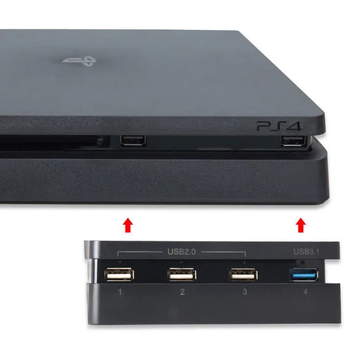 Black PS4 Slim USB hub extender with multiple USB ports for gaming accessories