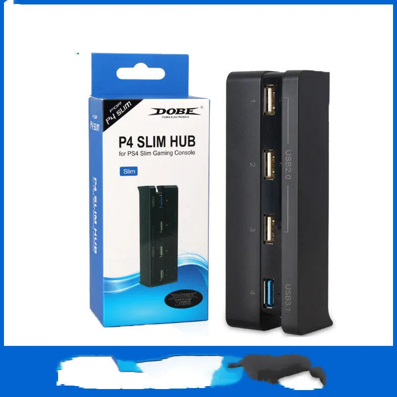 Black PS4 Slim USB hub extender with multiple USB ports for gaming accessories