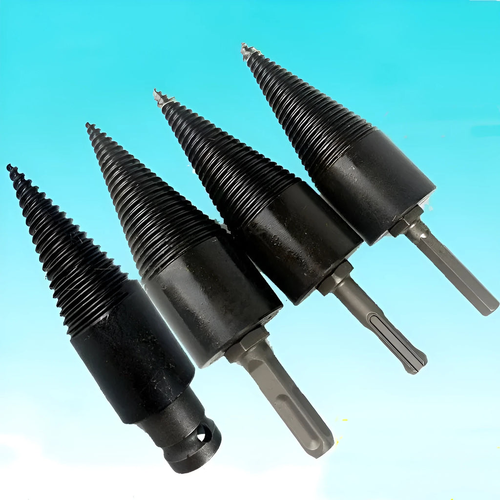 Hexagonal steel wood splitting drill bit with cone tip for electric drills, shown in 32mm and 42mm sizes.