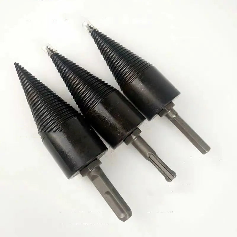Hexagonal steel wood splitting drill bit with cone tip for electric drills, shown in 32mm and 42mm sizes.