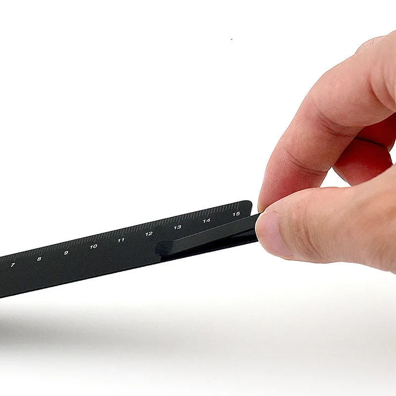 Retro aluminium bookmark ruler with 15cm laser engraved scale in black or silver