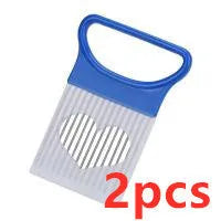 Kitchen onion needle vegetable holder cutting aid with easy-grip handle, PP and 430 stainless steel, 10.5cm x 7.8cm.