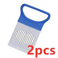 Kitchen onion needle vegetable holder cutting aid with easy-grip handle, PP and 430 stainless steel, 10.5cm x 7.8cm.