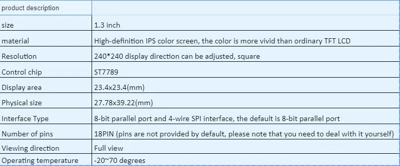 1.3 inch square IPS LCD display module with 240x240 resolution and 18-pin connection