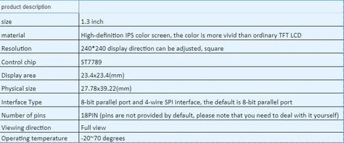 1.3 inch square IPS LCD display module with 240x240 resolution and 18-pin connection